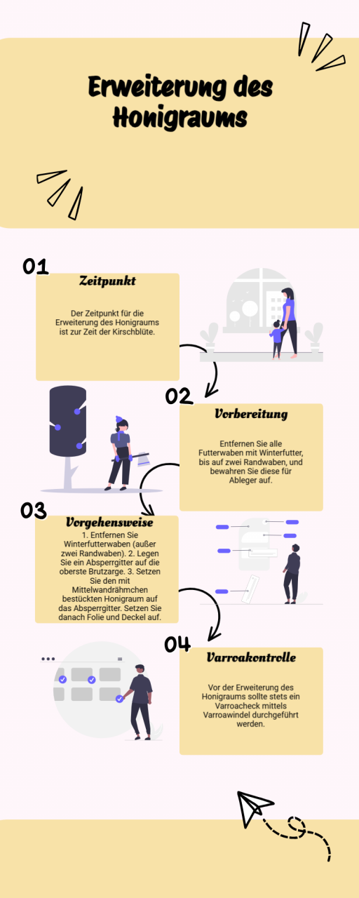 Schritte in der Honigraumerweiterung